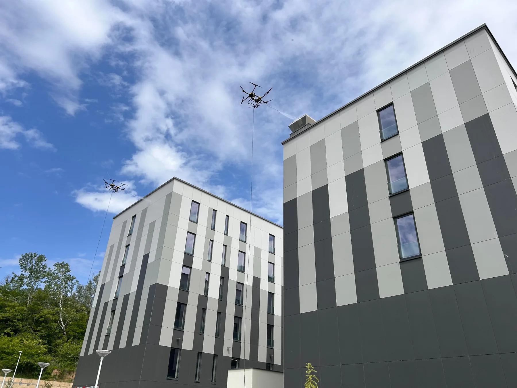 Drones at building facade